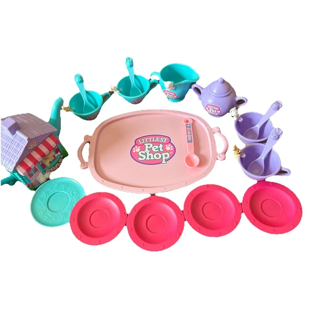 Vintage Kenner Littlest Pet Shop Tea Set 1994 Teal Purple Bunny Kitten Collector
